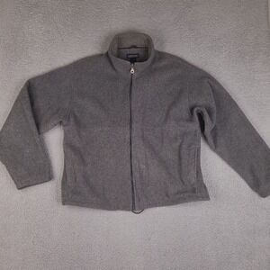Vintage Lands End Jacket Mens Large Gray Fleece Full Zip Mock‎ Neck Made In USA